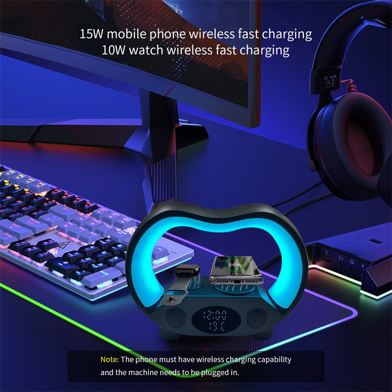 2024 New 6 In 1 Smart Remote Control Bluetooth - compatible Ambience Intelligent LED Table Lamp Multi - function Wireless Charger Night Light Bluetooth - compatible Speaker - Hifi Wireless