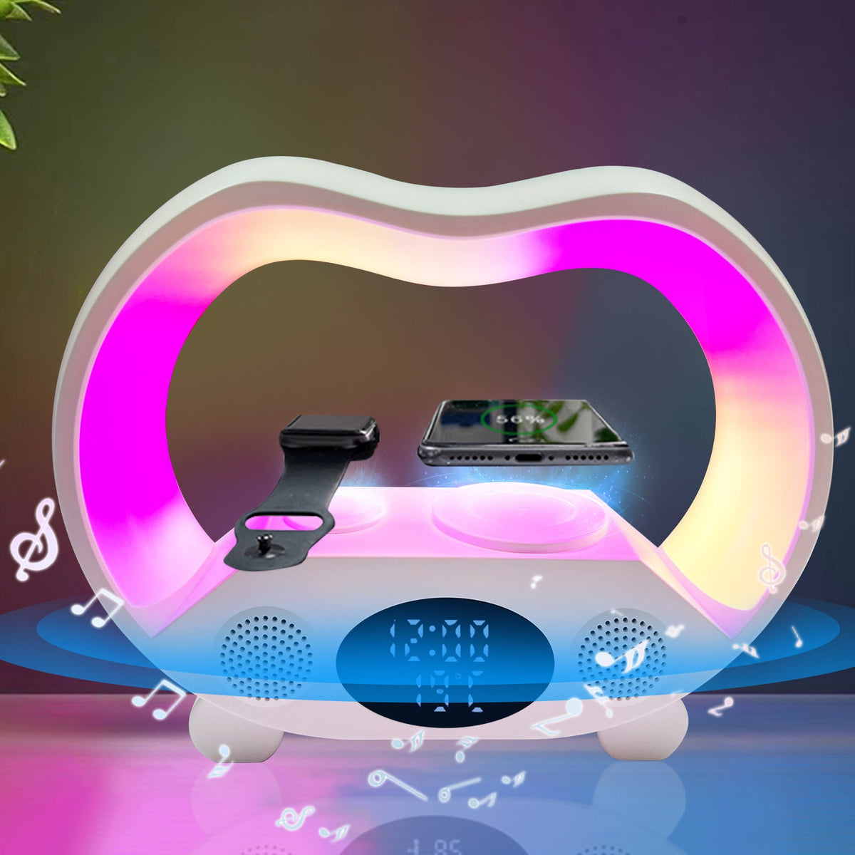 2024 New 6 In 1 Smart Remote Control Bluetooth - compatible Ambience Intelligent LED Table Lamp Multi - function Wireless Charger Night Light Bluetooth - compatible Speaker - Hifi Wireless