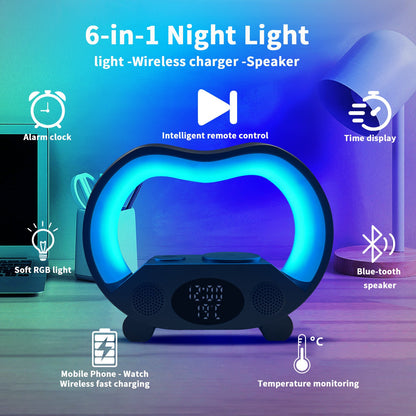 2024 New 6 In 1 Smart Remote Control Bluetooth - compatible Ambience Intelligent LED Table Lamp Multi - function Wireless Charger Night Light Bluetooth - compatible Speaker - Hifi Wireless