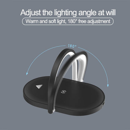 3 In 1 Foldable Wireless Charger Night Light Wireless Charging Station Stonego LED Reading Table Lamp 15W Fast Charging Light - Hifi Wireless