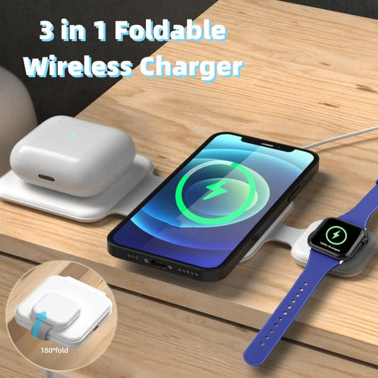3 In 1 Magnetic Foldable Wireless Charger Charging Station Multi - device Folding Cell Phone Wireless Charger Gadgets - Hifi Wireless