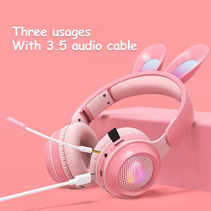 Rabbit Ear Headphones Wireless Luminous Extendable Wheat Headphones - Hifi Wireless